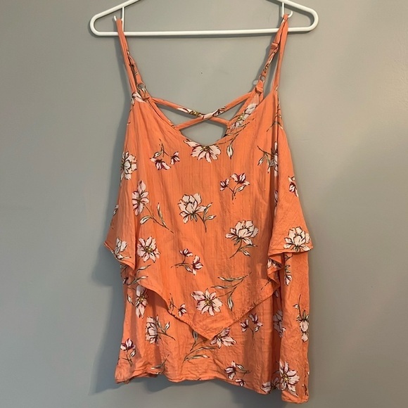 Torrid Floral Orange Sophie Textured Woven Double Layer Swing Cami Size 00 US 10 - Picture 3 of 10